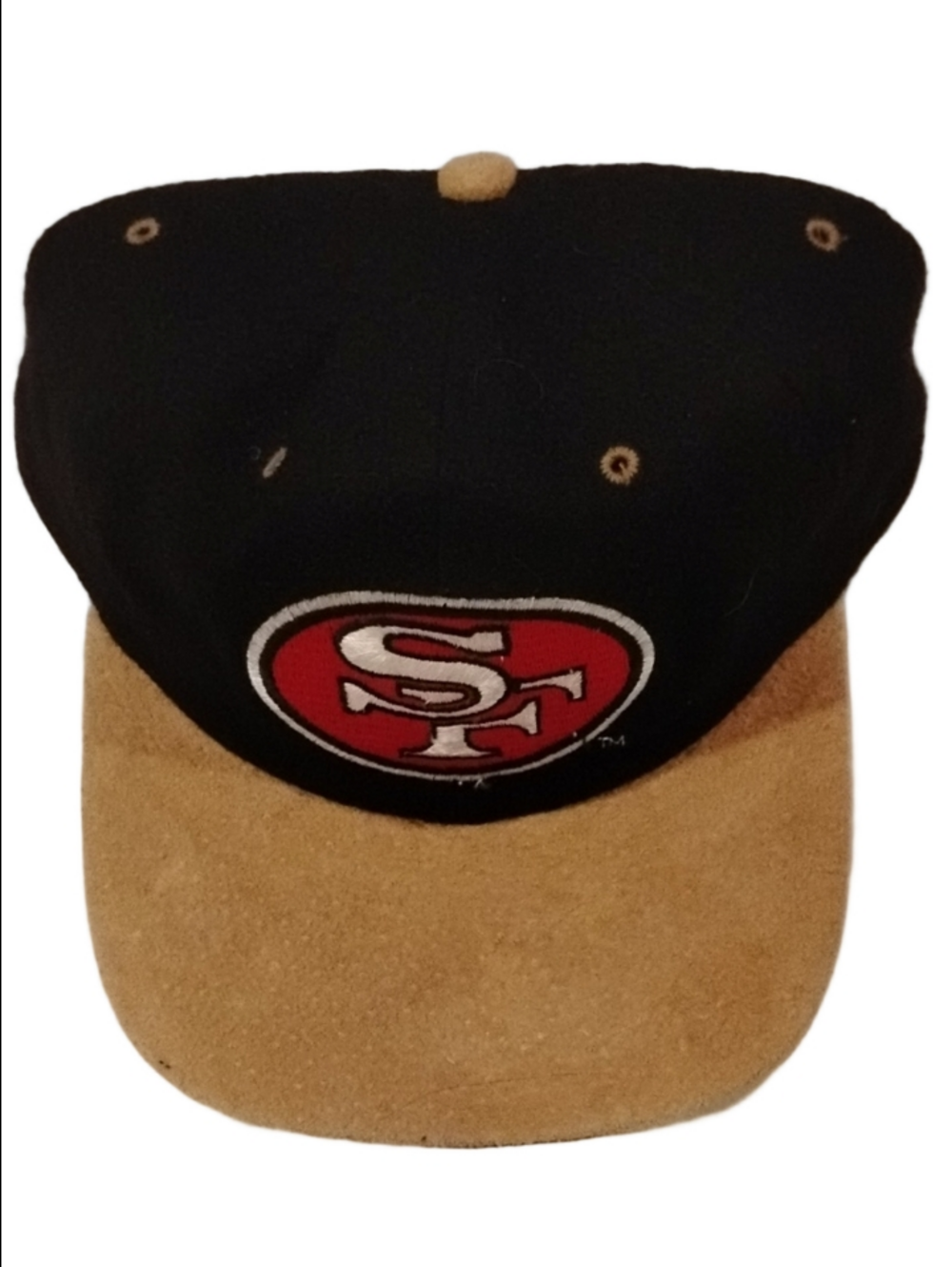 STARTER Wool Black SF 49ers Logo Football Cap With Tan Suede Brim